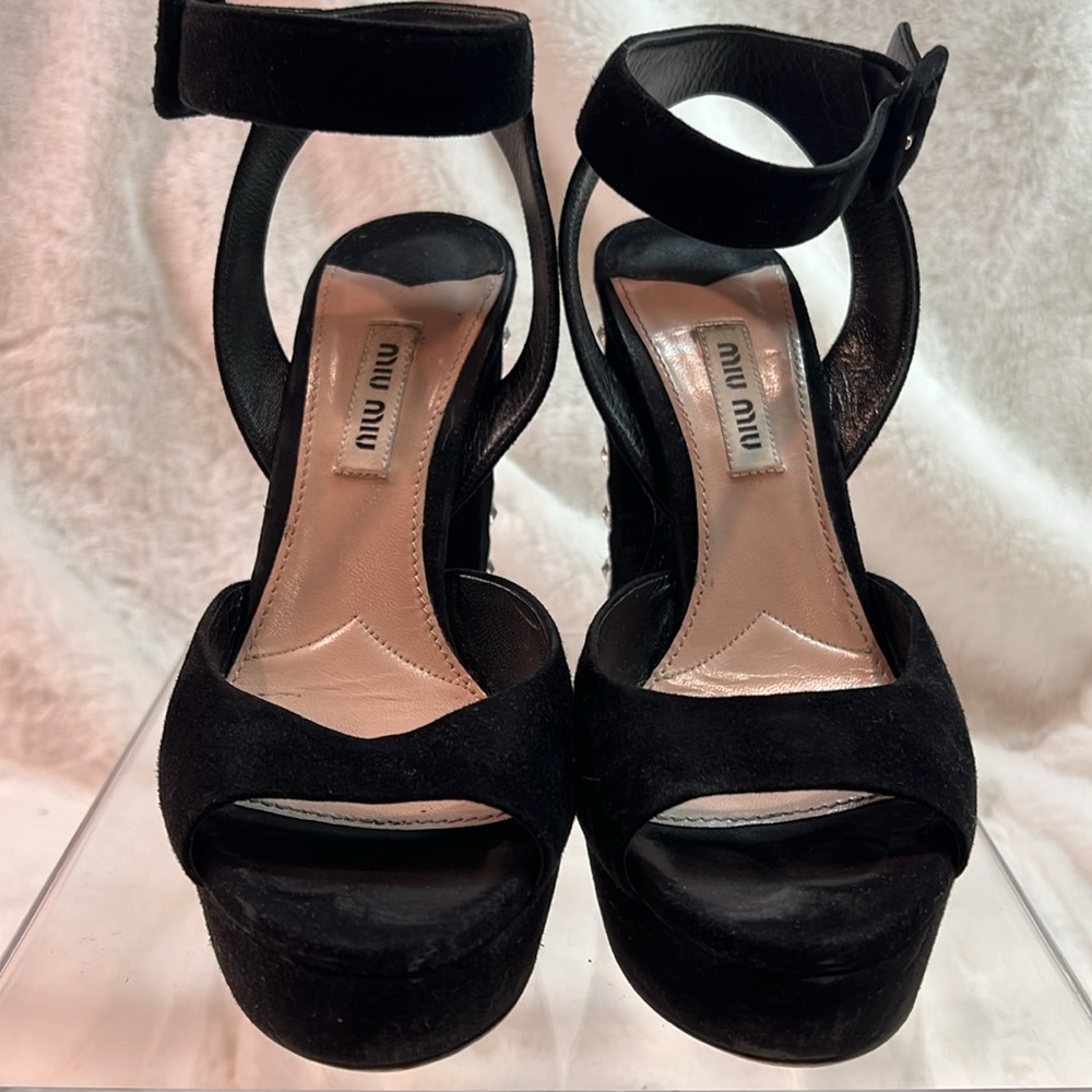 Miu Miu Black Suede Platform Shoes With 5 1/2 “Cr… - image 4